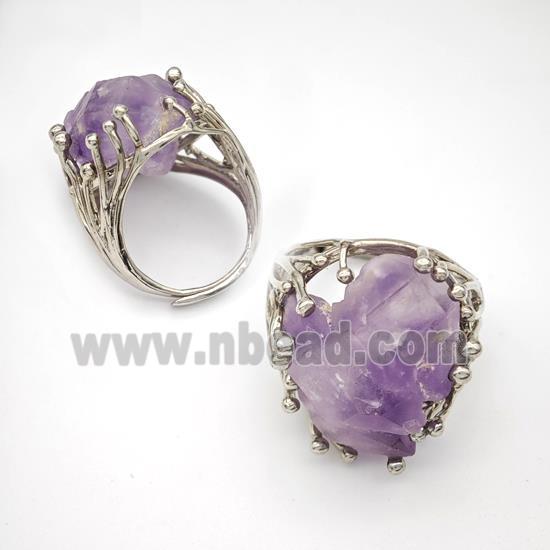 Copper Ring Pave Amethyst Adjustable Platinum Plated