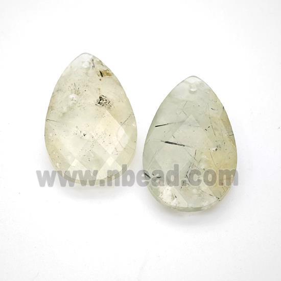 Natural Green Prehnite Teardrop Pendant Faceted