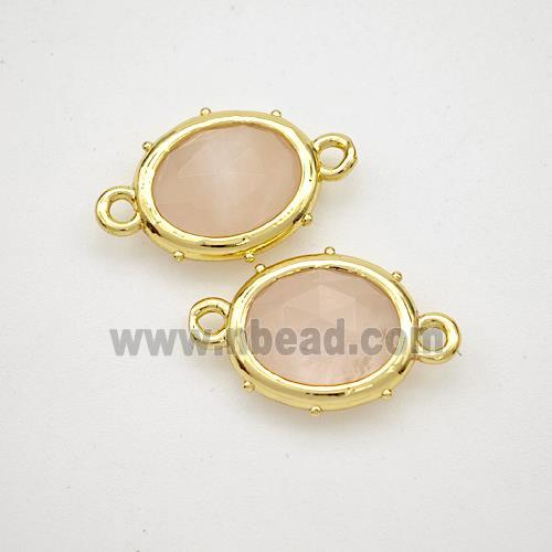 Natural Pink Rose Quartz Oval Connector Gold Plated