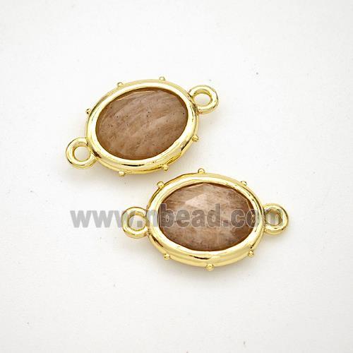 Natural Peach Sunstone Oval Connector Gold Plated