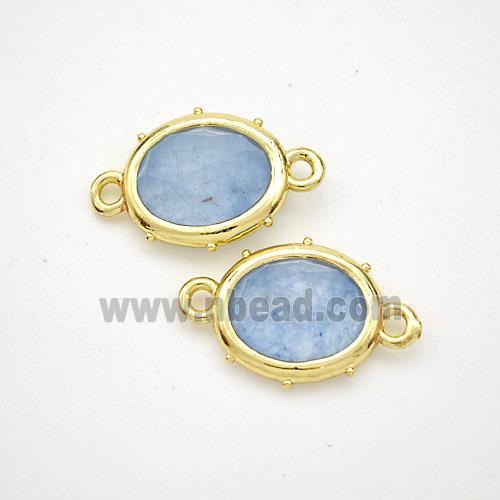 Blue Dye Jade Oval Connector Gold Plated