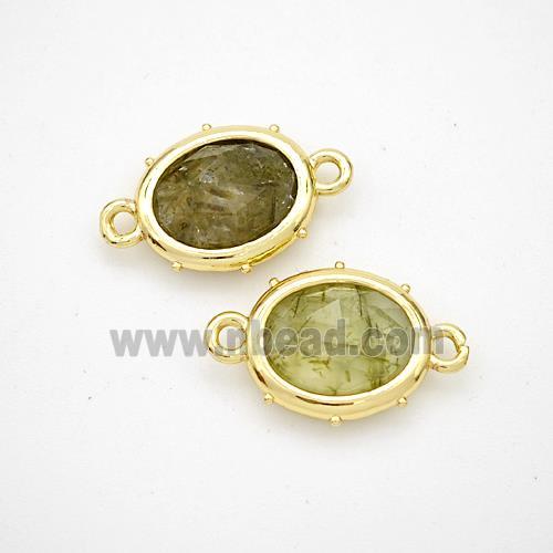 Natural Green Prehnite Oval Connector Gold Plated