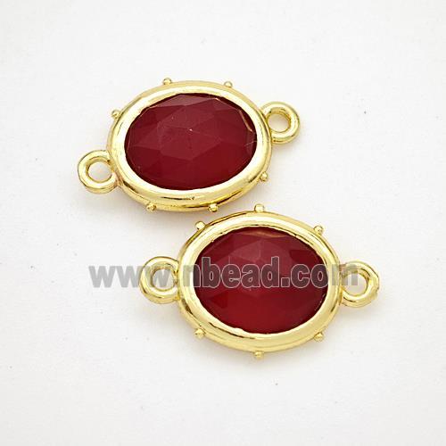 Red Dye Jade Oval Connector Gold Plated