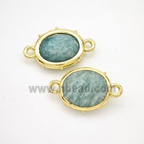 Natural Green Amazonite Oval Connector Gold Plated