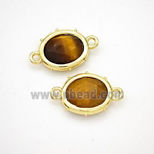 Natural Tiger Eye Stone Oval Connector Gold Plated