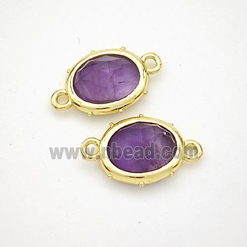 Natural Purple Amethyst Oval Connector Gold Plated