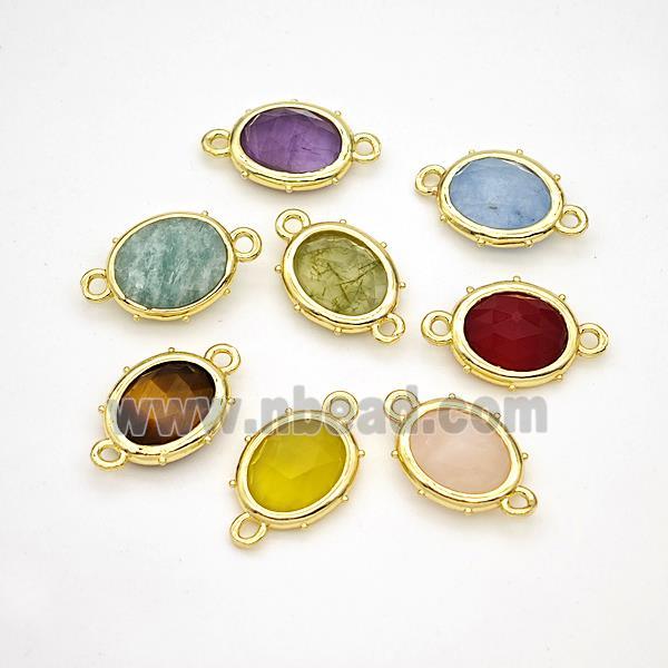 Mix Gemstone Oval Connector Gold Plated