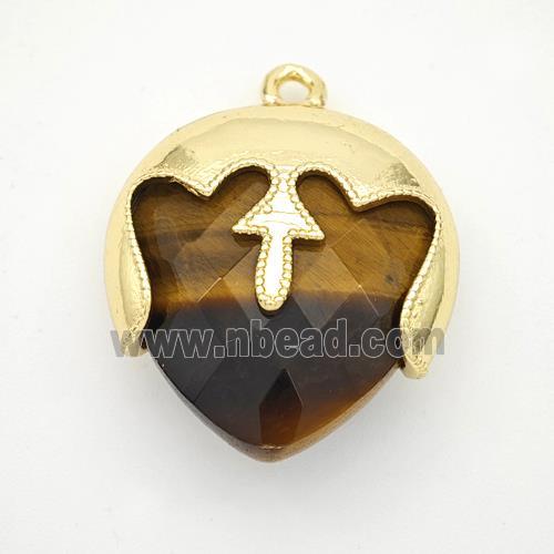 Natural Tiger Eye Stone Face Pendant Gold Plated