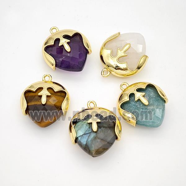 Natural Gemstone Face Pendant Gold Plated Mixed