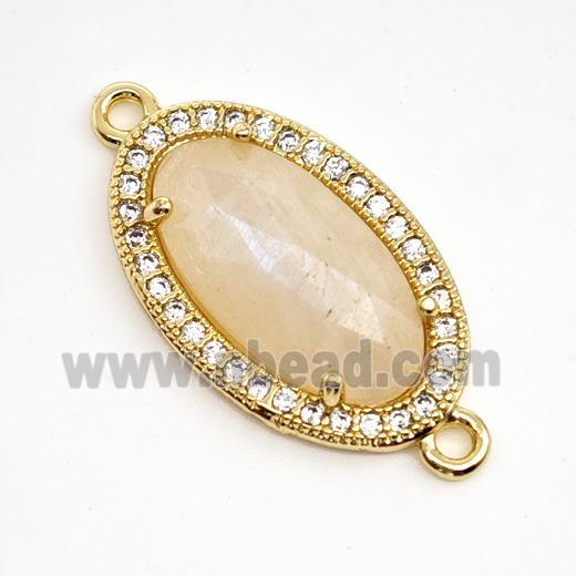 Peach Sunstone Oval Connector Copper Pave Zirconia Gold Plated