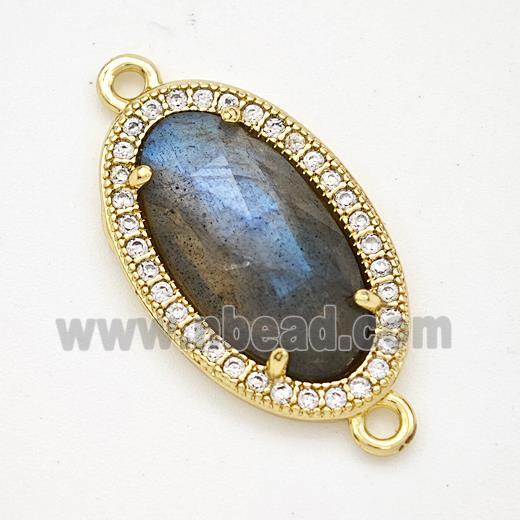 Natural Labradorite Oval Connector Copper Pave Zirconia Gold Plated