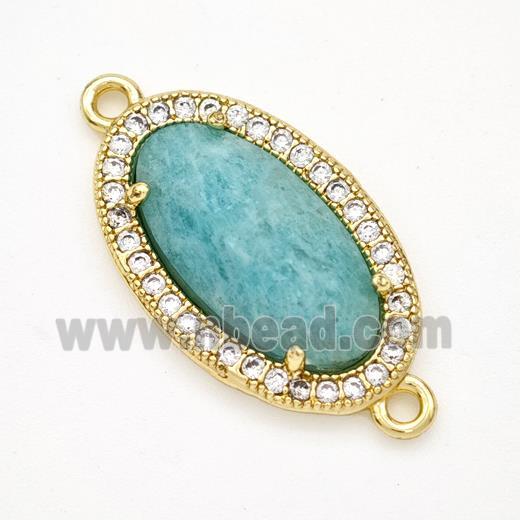 Natural Green Amazonite Oval Connector Copper Pave Zirconia Gold Plated