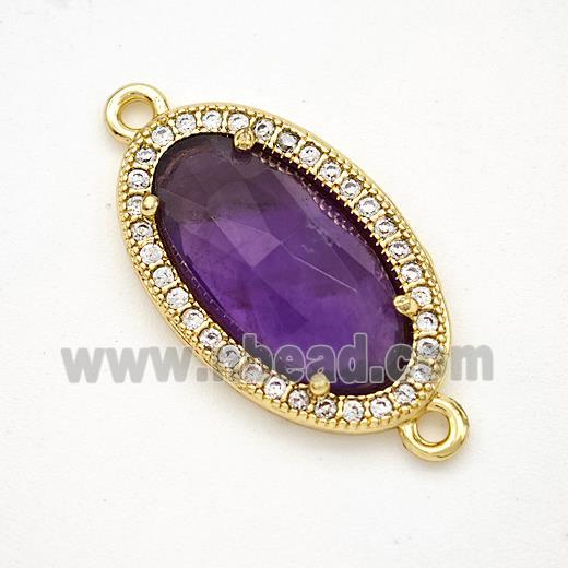 Natural Purple Amethyst Oval Connector Copper Pave Zirconia Gold Plated