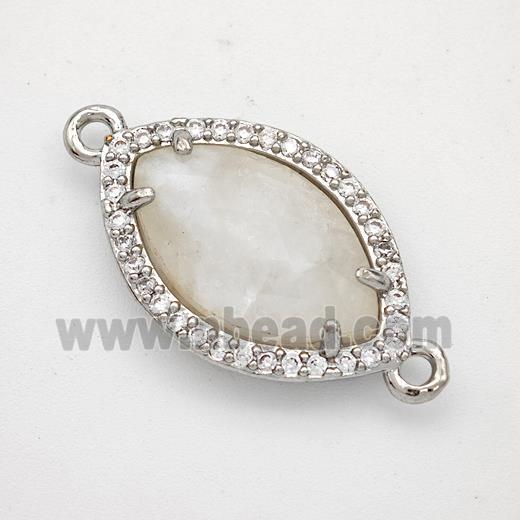 Natural White Moonstone Eye Connector Copper Pave Zirconia Platinum Plated