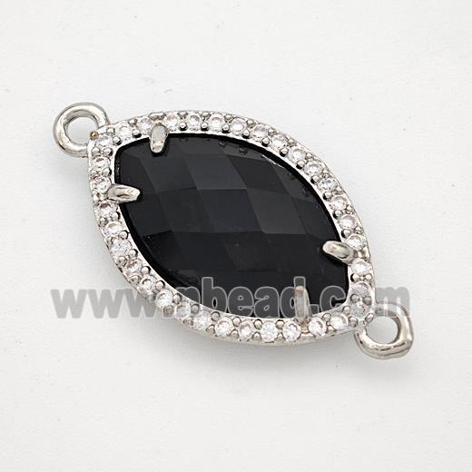 Black Obsidian Eye Connector Copper Pave Zirconia Platinum Plated