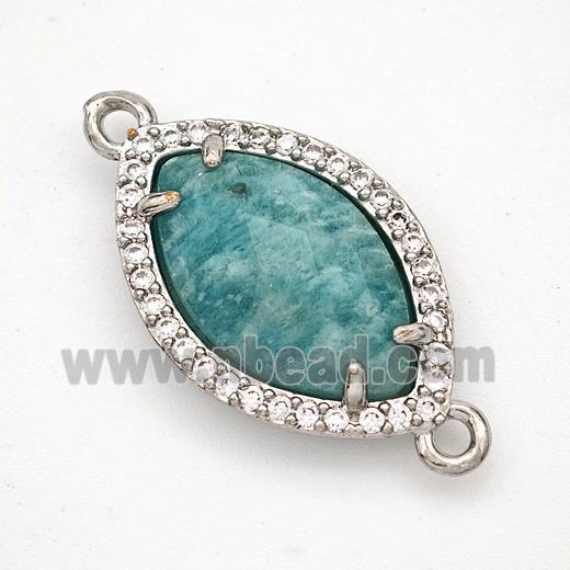 Natural Green Amazonite Eye Connector Copper Pave Zirconia Platinum Plated