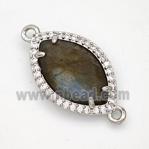 Natural Labradorite Eye Connector Copper Pave Zirconia Platinum Plated