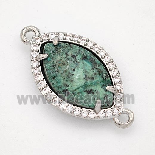 Green African Turquoise Eye Connector Copper Pave Zirconia Platinum Plated