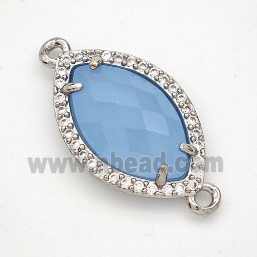 Blue Dye Jade Eye Connector Copper Pave Zirconia Platinum Plated