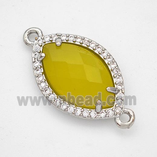 Lemon Jade Eye Connector Copper Pave Zirconia Platinum Plated