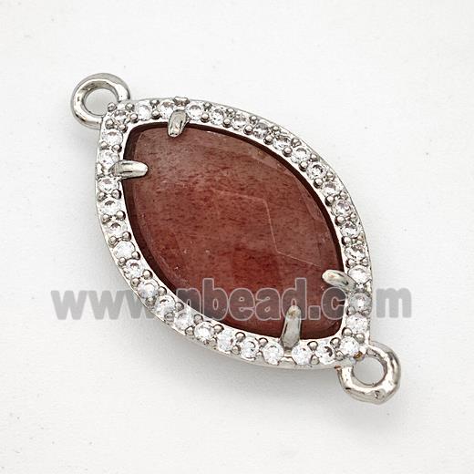 Strawberry Quartz Eye Connector Copper Pave Zirconia Platinum Plated