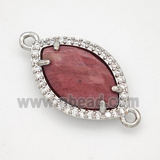 Pink Wood Lace Jasper Eye Connector Copper Pave Zirconia Platinum Plated