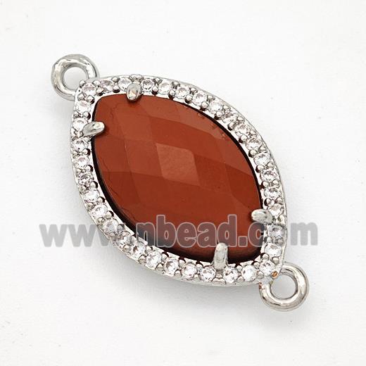 Red Jasper Eye Connector Copper Pave Zirconia Platinum Plated