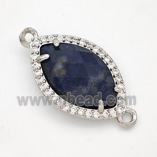 Blue Sodalite Eye Connector Copper Pave Zirconia Platinum Plated