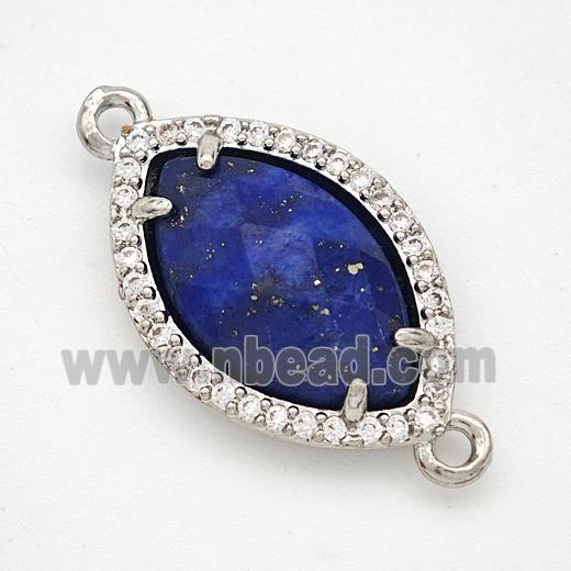 Natural Blue Lapis Lazuli Eye Connector Copper Pave Zirconia Platinum Plated