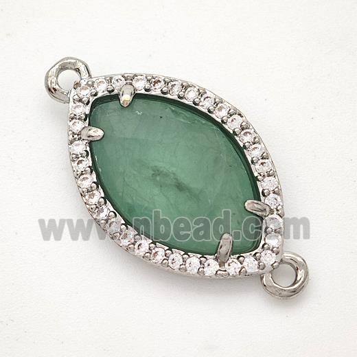 Natural Green Fluorite Eye Connector Copper Pave Zirconia Platinum Plated