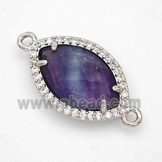 Natural Purple Fluorite Eye Connector Copper Pave Zirconia Platinum Plated