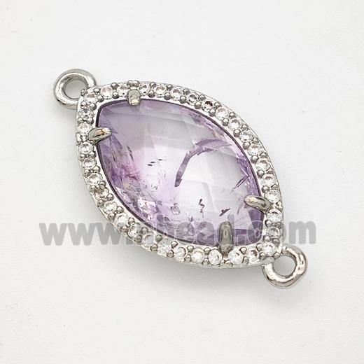 Lt.purple Amethyst Eye Connector Copper Pave Zirconia Platinum Plated