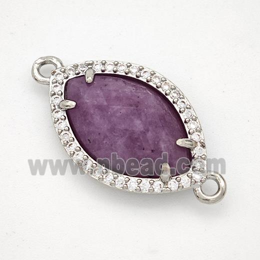 Purple Lepidolite Eye Connector Copper Pave Zirconia Platinum Plated