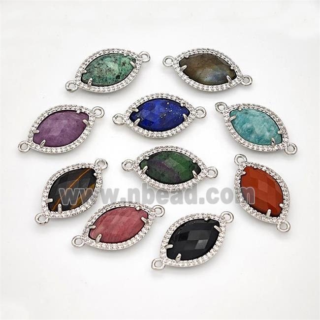 Gemstone Eye Connector Copper Pave Zirconia Platinum Plated Mixed