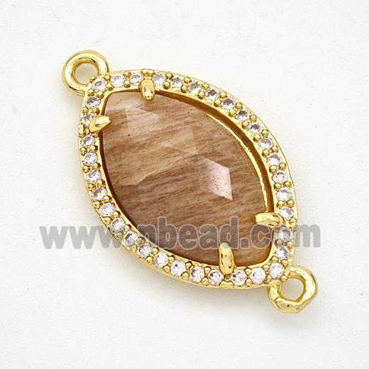 Natural Peach Sunstone Eye Connector Copper Pave Zirconia Gold Plated