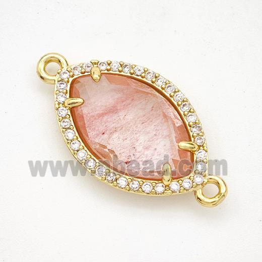 Pink Synthetic Quartz Eye Connector Copper Pave Zirconia Gold Plated