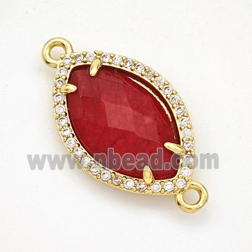 Red Dye Jade Eye Connector Copper Pave Zirconia Gold Plated