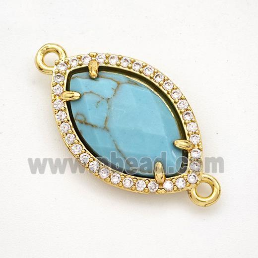 Blue Synthetic Turquoise Eye Connector Copper Pave Zirconia Gold Plated