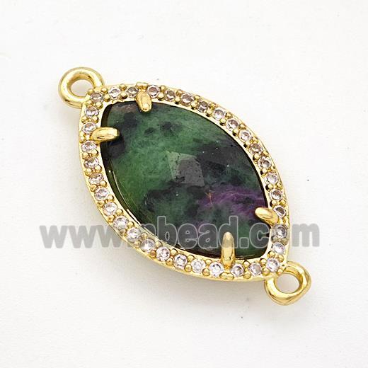 Green Zoisite Eye Connector Copper Pave Zirconia Gold Plated