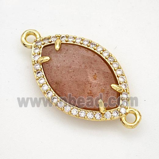 Pink Strawberry Quartz Eye Connector Copper Pave Zirconia Gold Plated