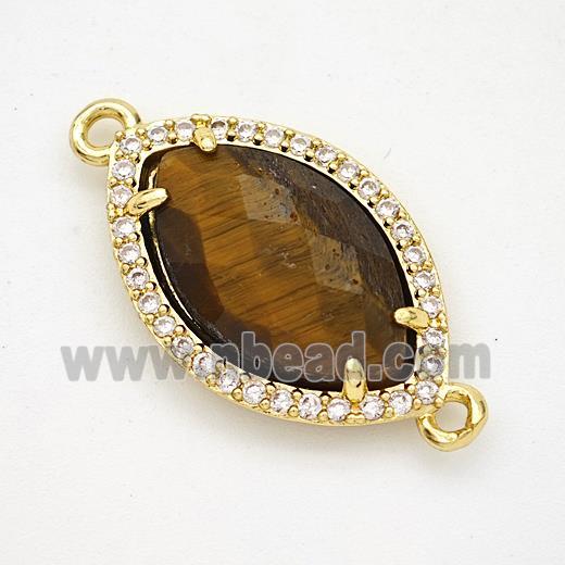 Natural Tiger Eye Stone Eye Connector Copper Pave Zirconia Gold Plated