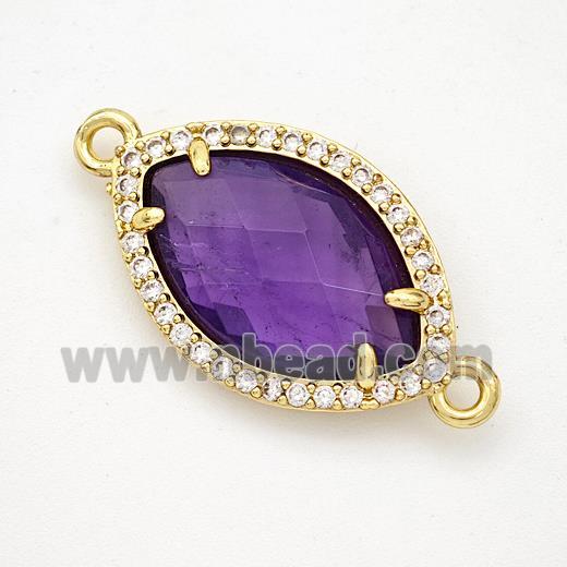 Natural Purple Amethyst Eye Connector Copper Pave Zirconia Gold Plated