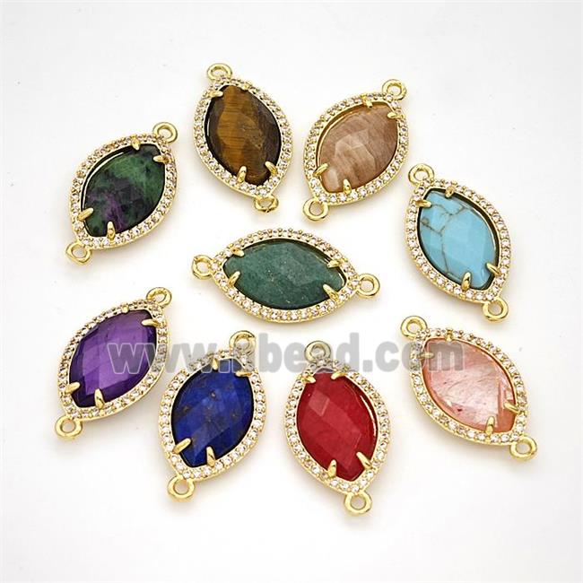 Gemstone Eye Connector Copper Pave Zirconia Gold Plated Mixed