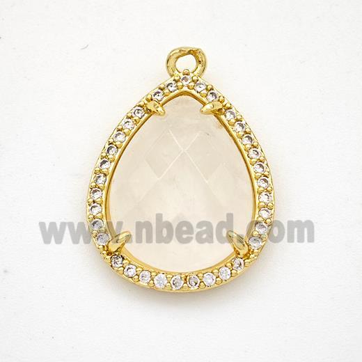 Natural Clear Quartz Teardrop Pendant Copper Pave Zirconia Gold Plated