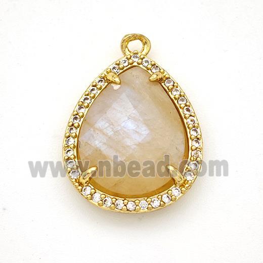 Peach Moonstone Teardrop Pendant Copper Pave Zirconia Gold Plated