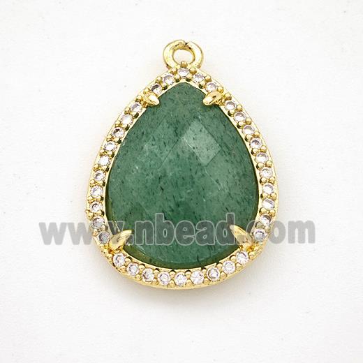 Natural Green Strawberry Quartz Teardrop Pendant Copper Pave Zirconia Gold Plated