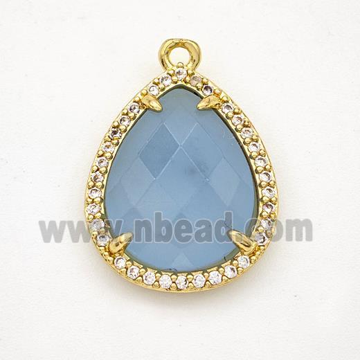 Blue Dye Jade Teardrop Pendant Copper Pave Zirconia Gold Plated