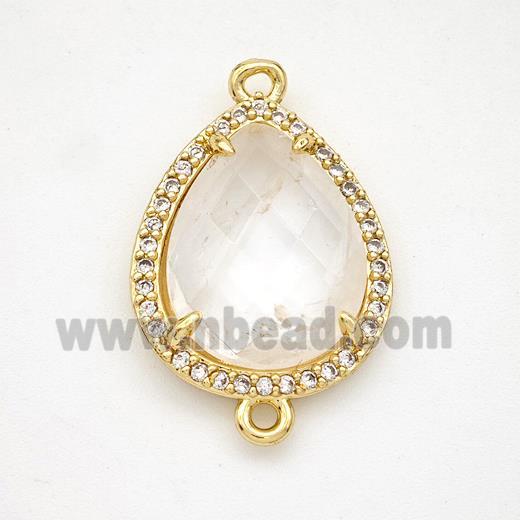 Clear Quartz Teardrop Connector Copper Pave Zirconia Gold Plated