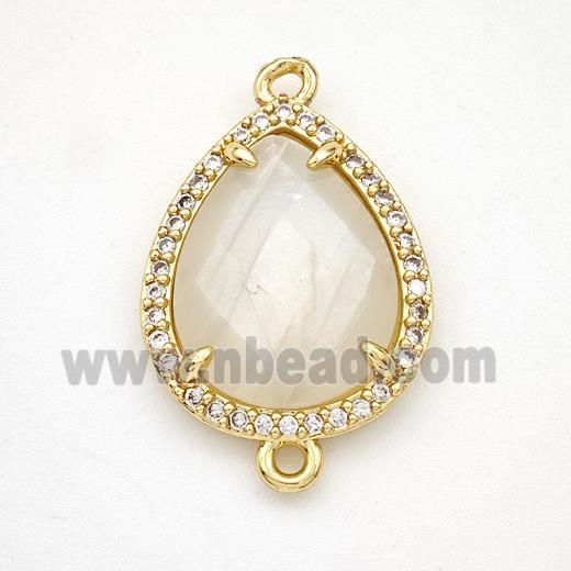 White Moonstone Teardrop Connector Copper Pave Zirconia Gold Plated