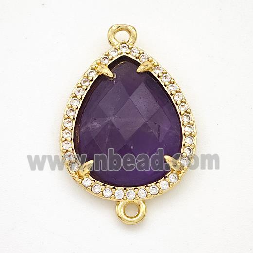 Purple Amethyst Teardrop Connector Copper Pave Zirconia Gold Plated